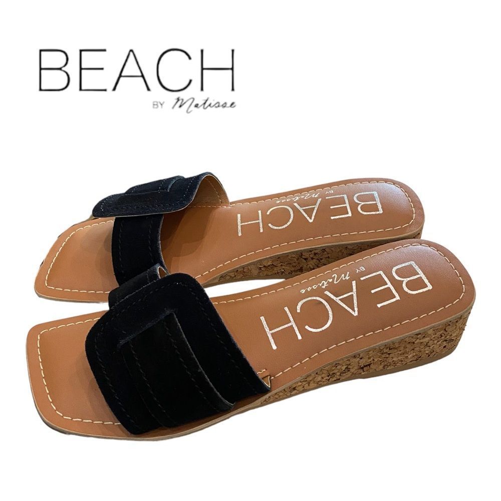BEACH by MATISSE Baja Women's Black Wedge Slide Sandals NEW 6